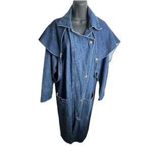 Vintage Vanderbilt Blue Denim Duster Jacket Trench Coat Size Small